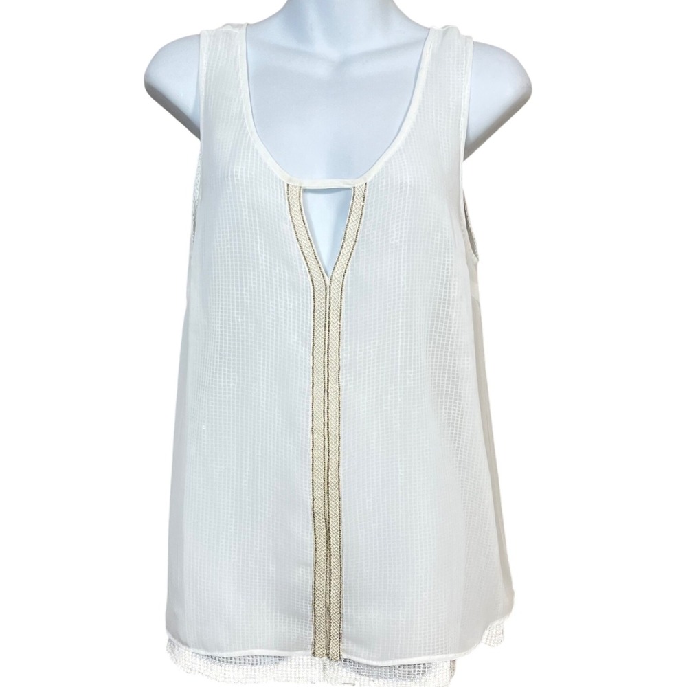 Miss ME White‎ Metallic Embroidered Waffle Mesh Tank Top Size Medium